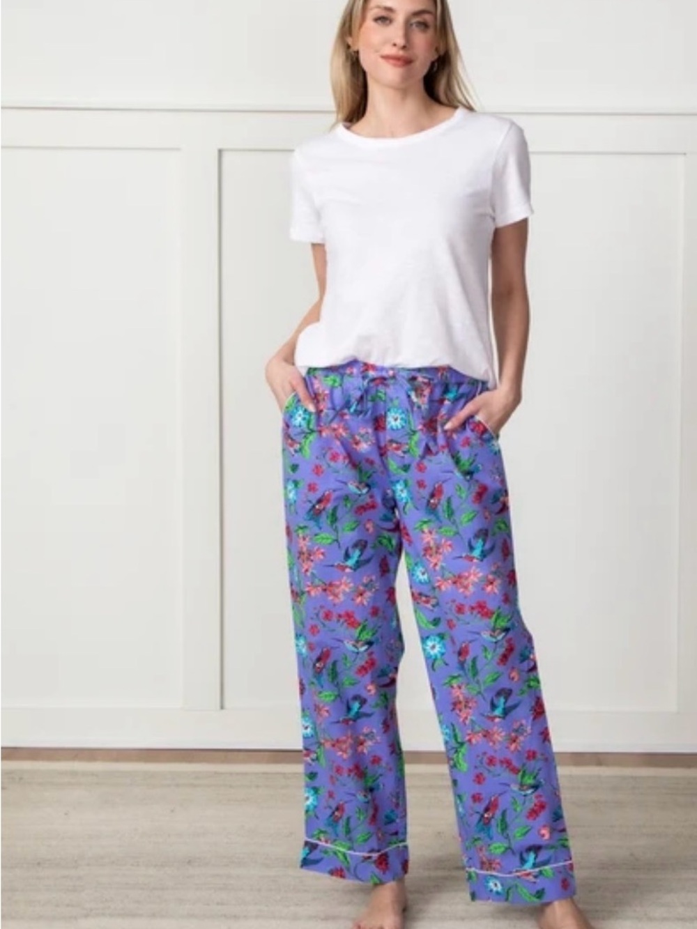 Printfresh Hummingbird Haven Lavender Floral Pajama Pant Xl